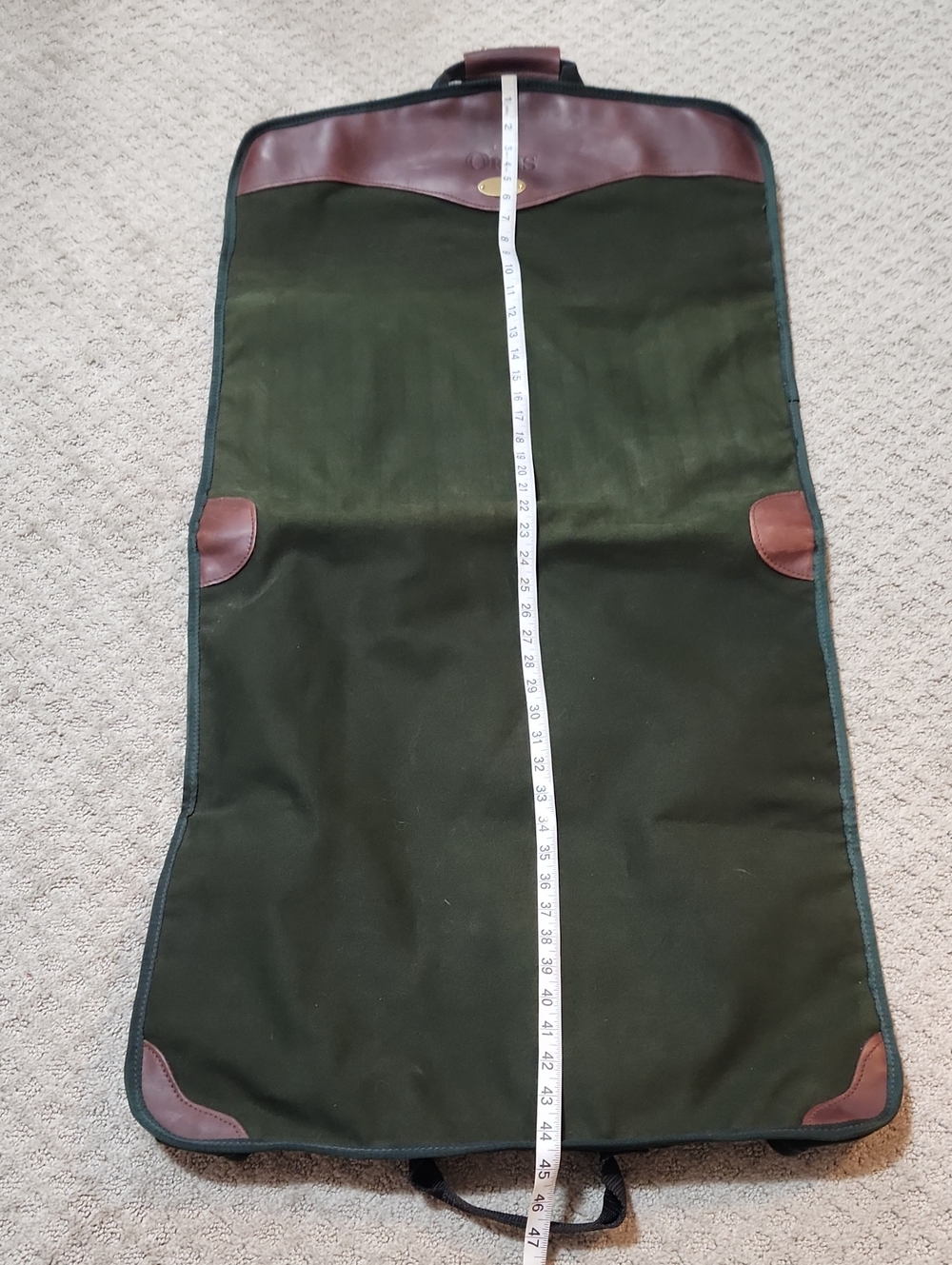 Orvis Dark Green Canvas Garment Bag with Brown Leather Accents - Picture 14 of 16